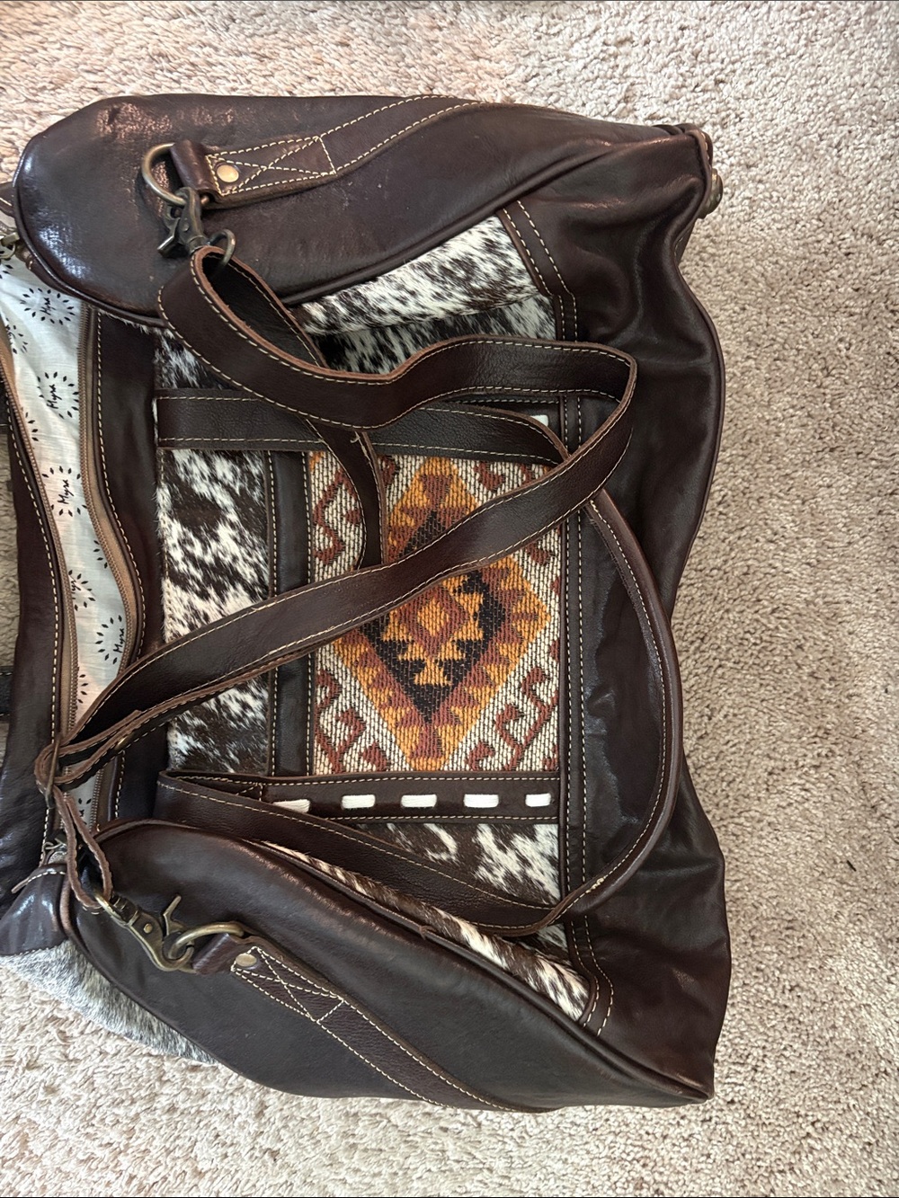 Myra Bag Beige Tote with Black Logo Print - Picture 6 of 8